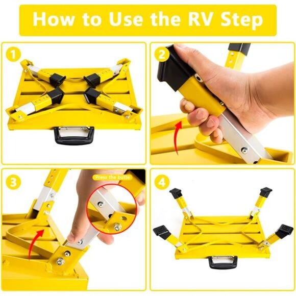 Wheels RV Steps Portable Foldable RV Steps Anti-Slip Surface with Handles - Picture 5 of 7